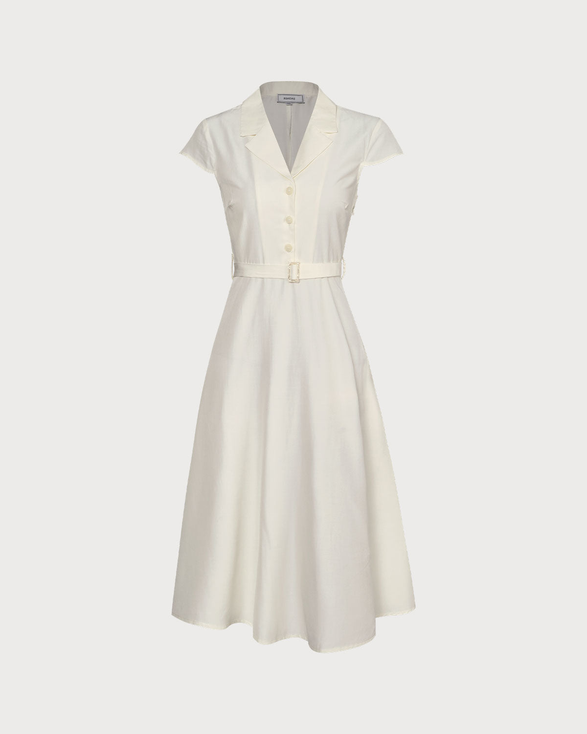 Beige Belted Shirt Midi Dress