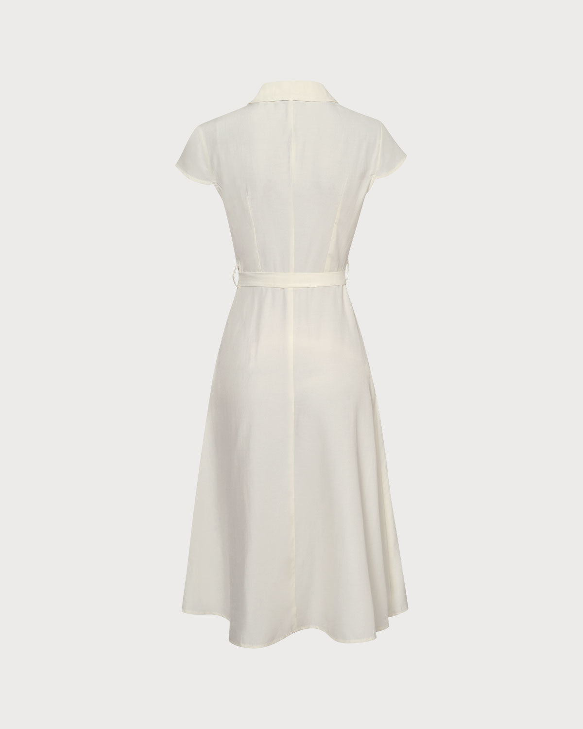 Beige Belted Shirt Midi Dress