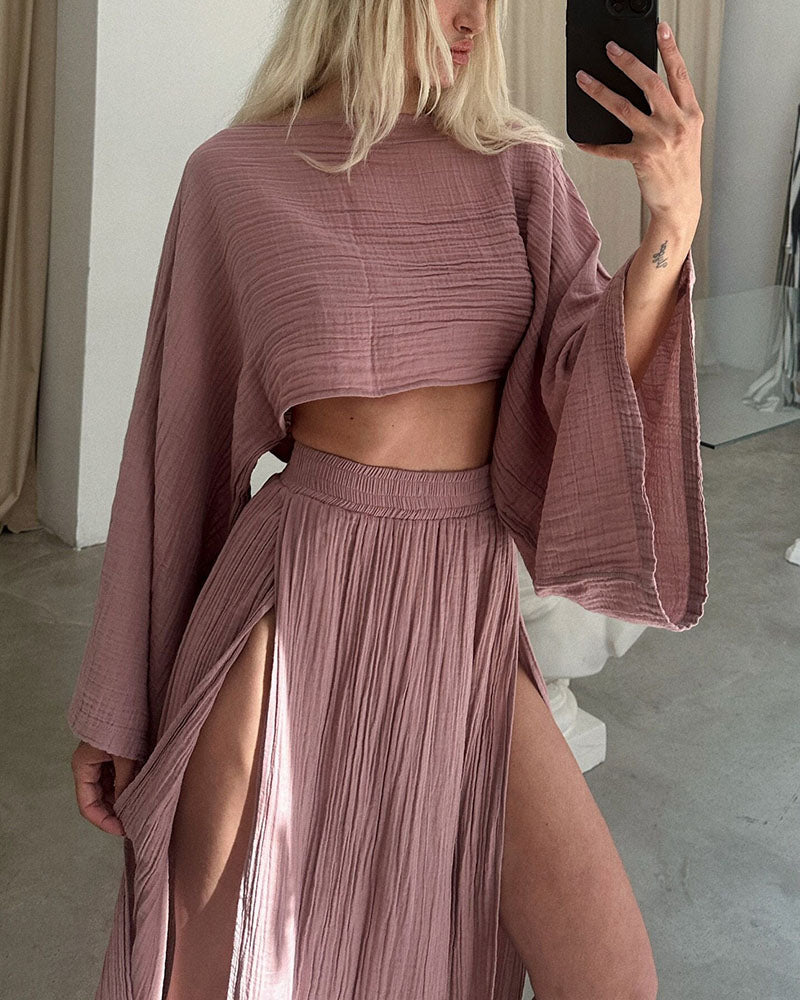 Chic Slit Cotton & Linen Two-Piece Set