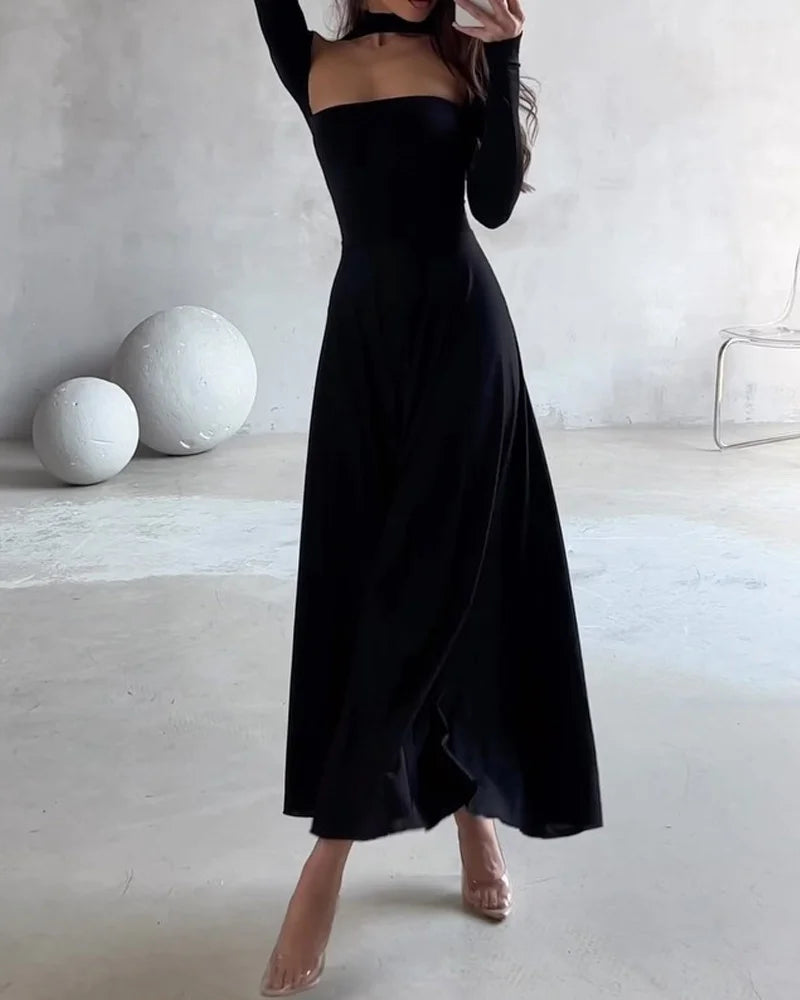 Long-Sleeve Off-Shoulder Black Dress