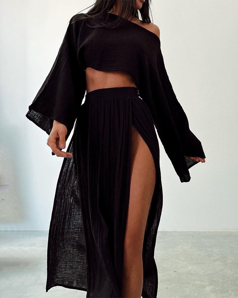 Chic Slit Cotton & Linen Two-Piece Set