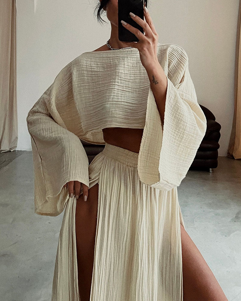 Chic Slit Cotton & Linen Two-Piece Set