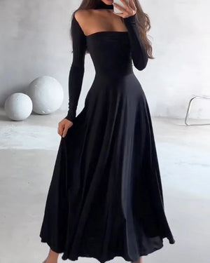 Long-Sleeve Off-Shoulder Black Dress