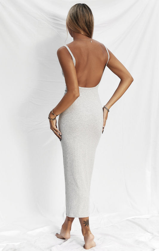 The Calea Low Back Midi Dress - MID GREY