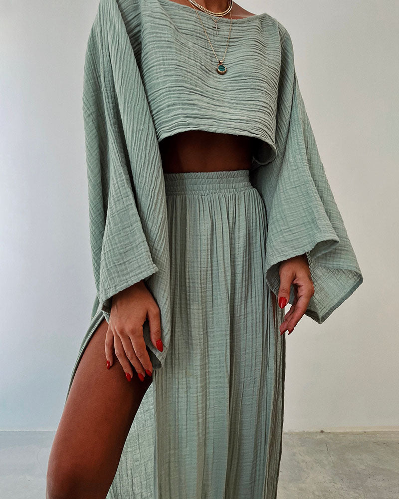 Chic Slit Cotton & Linen Two-Piece Set