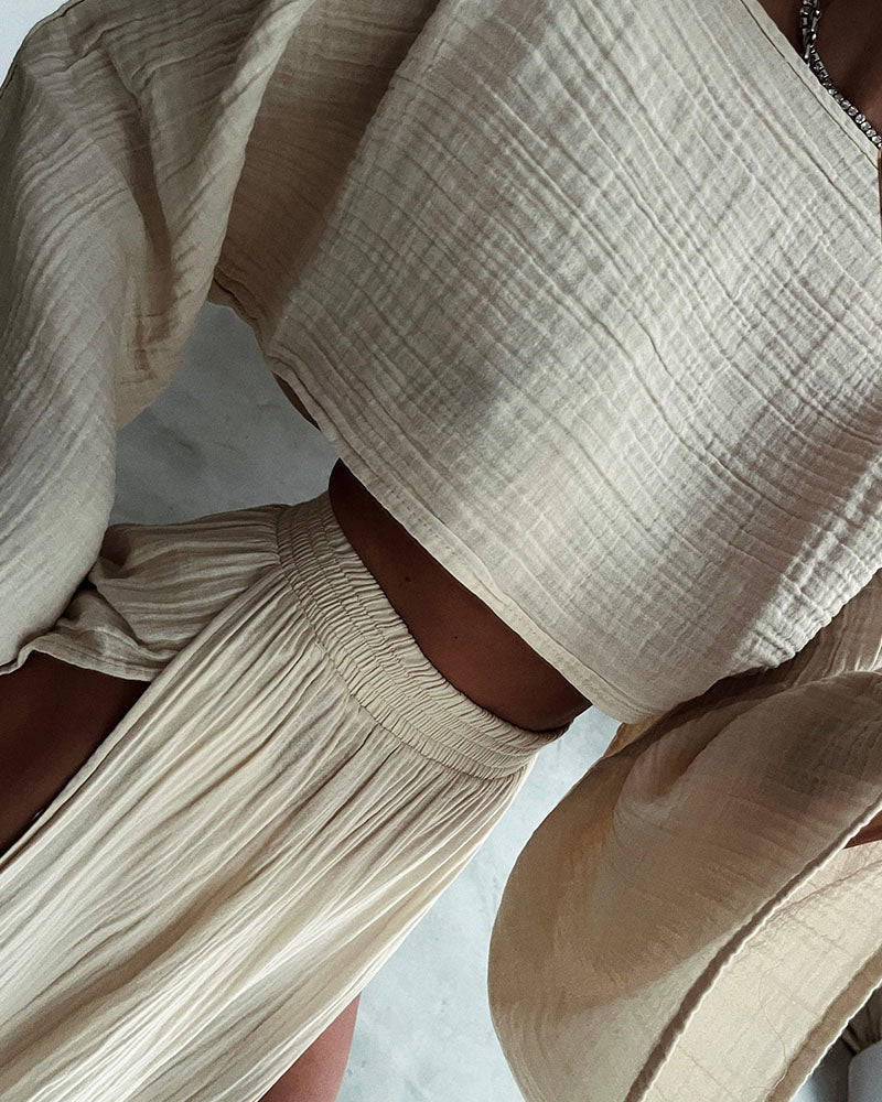 Chic Slit Cotton & Linen Two-Piece Set