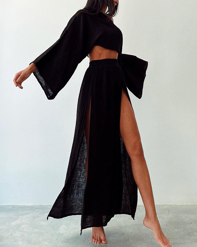 Chic Slit Cotton & Linen Two-Piece Set