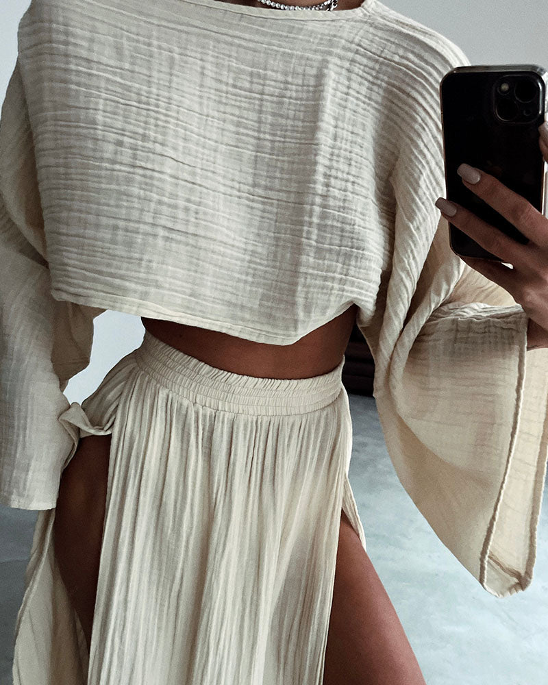 Chic Slit Cotton & Linen Two-Piece Set