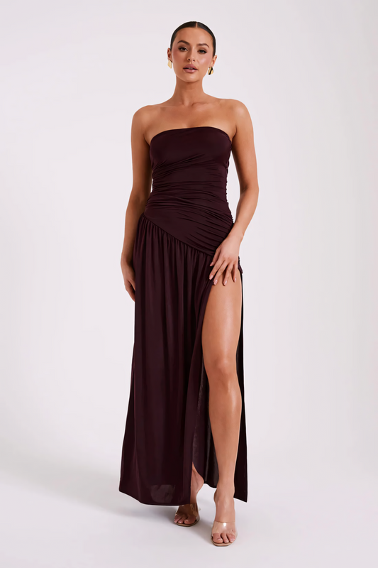 Midnight Muse Strapless Slit Gown